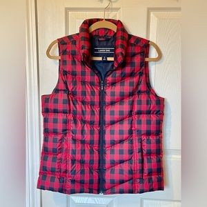 Lands’ End Puffer Vest Navy Blue and Red Plaid Size Small
